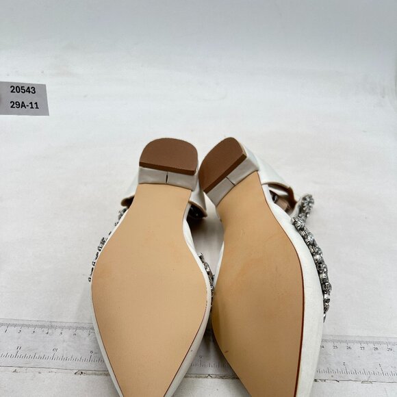 XYD Women Pointed Toe Wedding Flat Sandals Sparkly Rhinestones Ankle Strap White - Picture 7 of 8